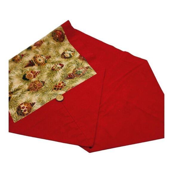 Vintage Holiday Table Runner Ornaments Pines Military Button Accent 14-1/2 x 39" - Picture 4 of 4